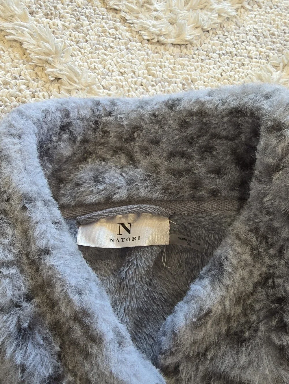 Natori Plush Lynx Mandarin Zip Lounger Robe - Soft Gray Cozy Animal Print XL